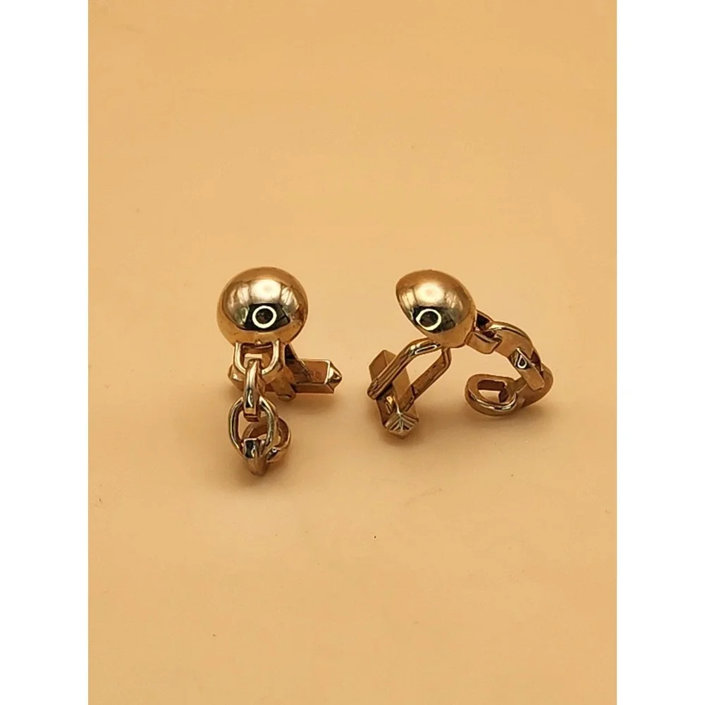 Vtg SWANK USA Cufflinks Ball & Chain Rich Gold Tone Squared Toggle FREE $HIPPING
